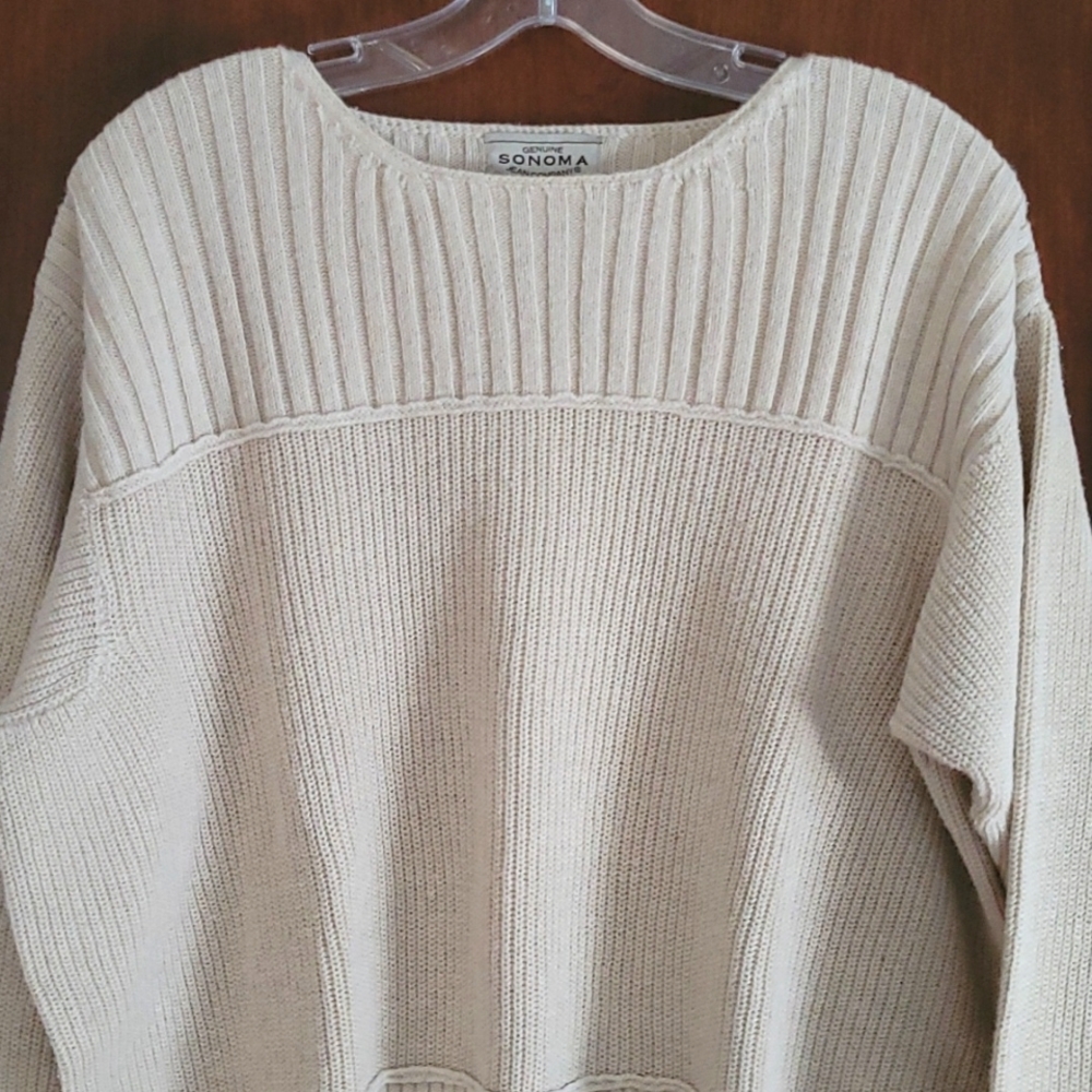 Sonoma Women's XL Cream Colored 45% Cotton Tunic Crewneck Sweater